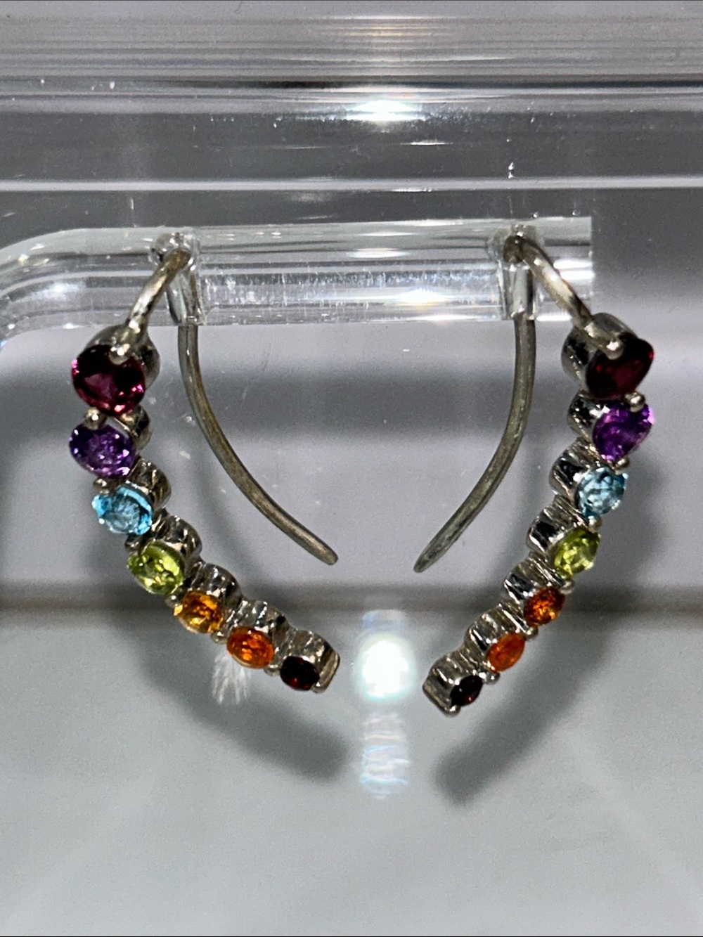 NWT NYC 11 Sterling Silver Genuine Multi Gemstone Curved Line Earrings